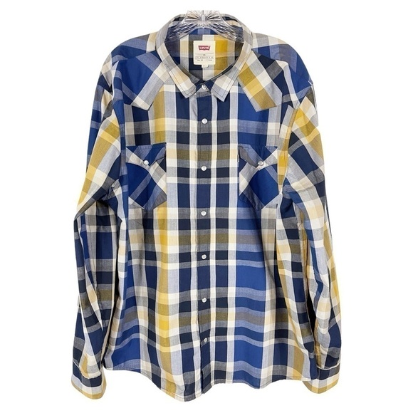 Levis Plaid Western Pearl Snap Mens Long Sleeve Multicolored Shirt XXL - Picture 1 of 15